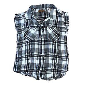 Jachs Girlfriend Top Black & White Plaid Sleeveless Shirt Size Small Western
